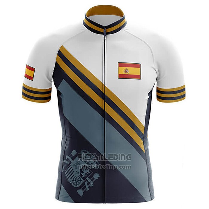 2020 Fietskleding Kampioen Spanje Lichtblauw Geel Korte Mouwen en Koersbroek